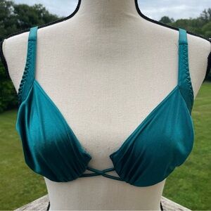 Warners bra shiny satin unlined nylon ruched emerald green 90s vtg 34C